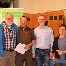 25 Jahre Engagement für den Naturpark Eichsfeld-Hainich-Werratal: Helmut Heiland und Stefan Sander wurden gewürdigt, v.l.n.r.: Helmut Heiland, Stefan Sander, Uwe Müller und Claudia Wilhelm