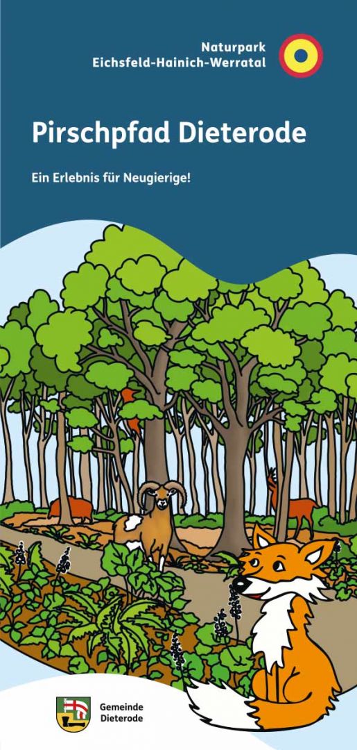 Der Pirschpfad beginnt am Spielplatz in der Dorfmitte von Dieterode. Auf dem ca. 1,5 km langen Rundweg können Kinder und Erwachsene heimische Tiere entdecken.